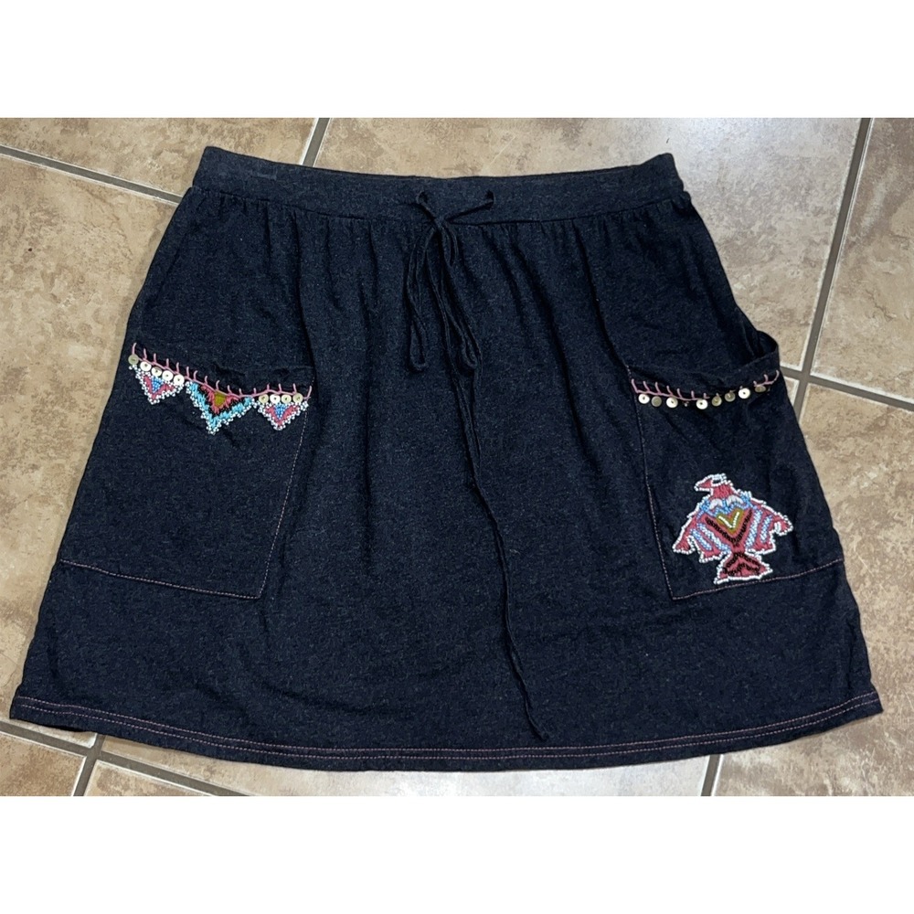 2- Double D RanchShort Pull On Skirts Pink & Gray Embroidered Sz Med Tie Waist - Picture 11 of 16